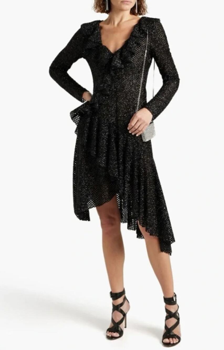 Philosophy Di Lorenzo Serafini NWT Black Tinsel Asymmetric Ruffled Dress Sz 4